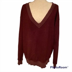 n PHILANTHROPY TOP SWEATSHIRT DARK RED DISTRESSED OVER SIZED V-NECK Size L USA